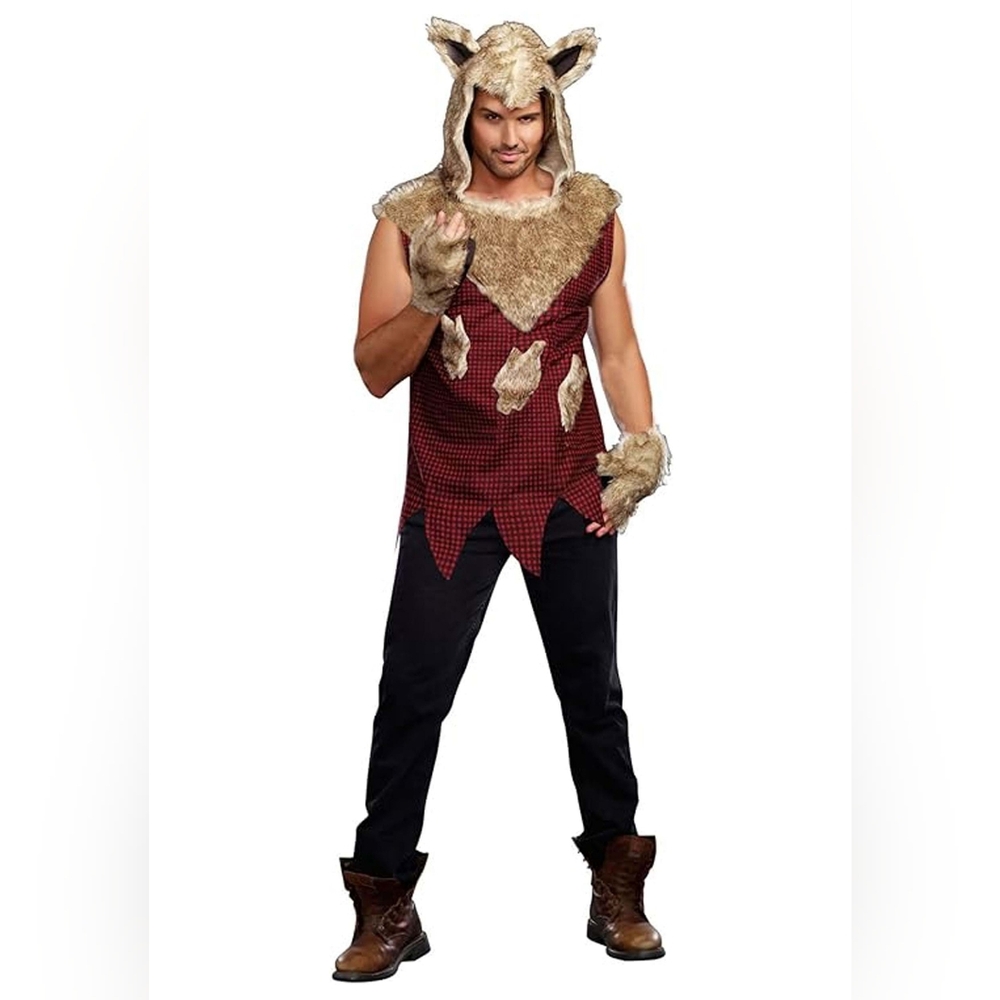 Men's Red Werewolf Hooded Costume Top by